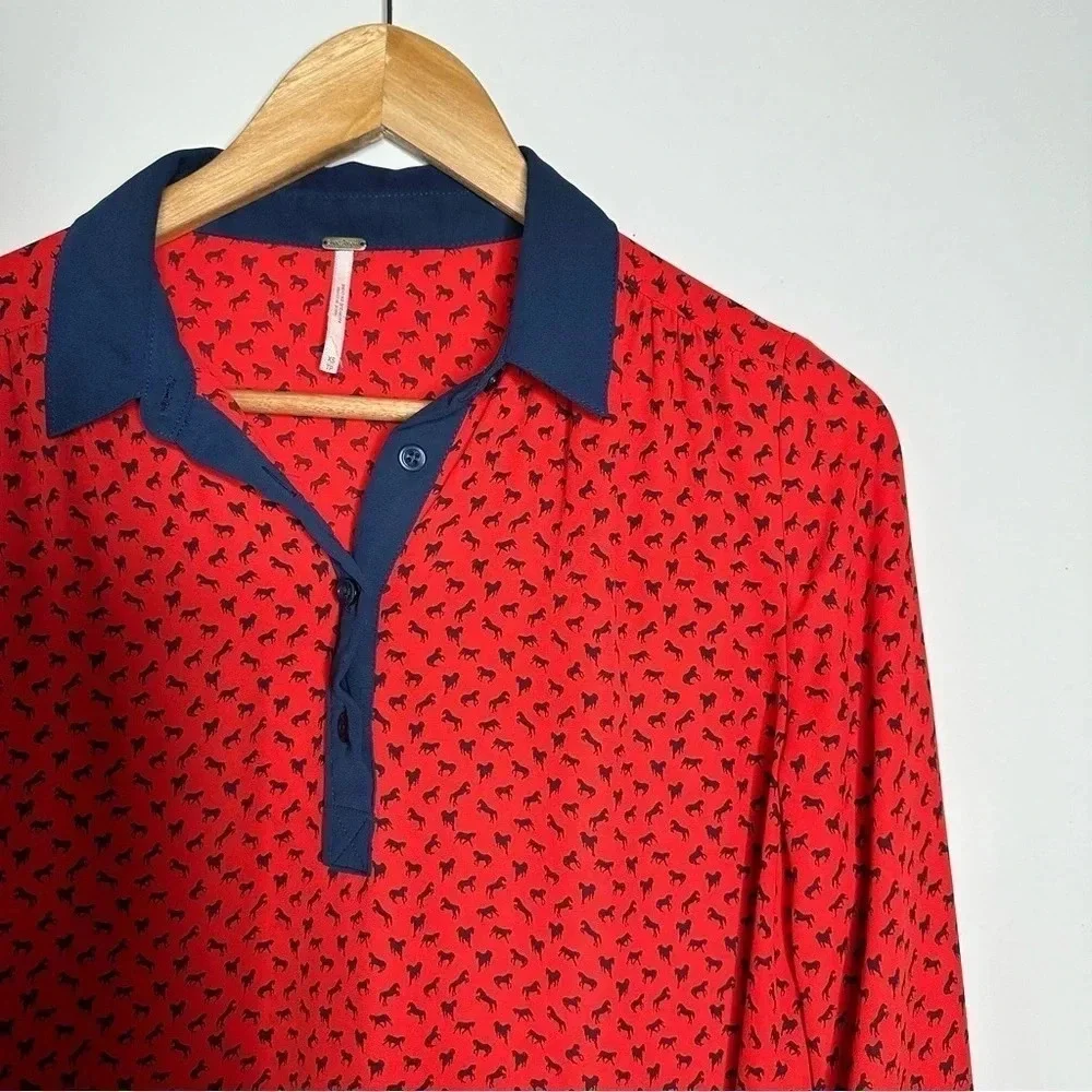 Free People Red Horse Print Blouse Size XS